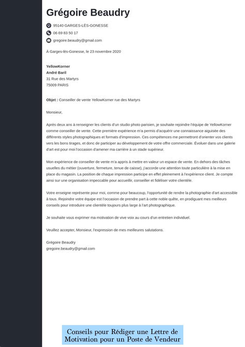 Conseils pour Rédiger une Lettre de Motivation pour un Poste de Vendeur