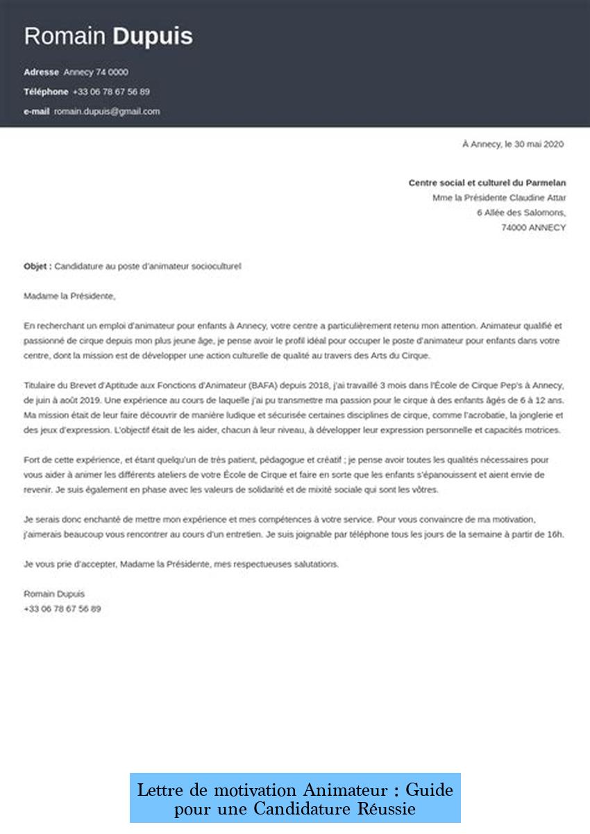 Lettre de motivation Animateur : Guide pour une Candidature Réussie